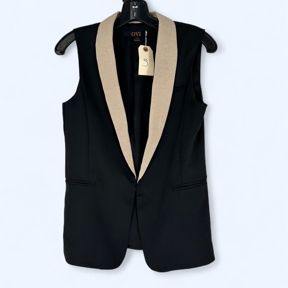 Sony Archive Ovi Black Sleeveless Tuxedo Vest Size S